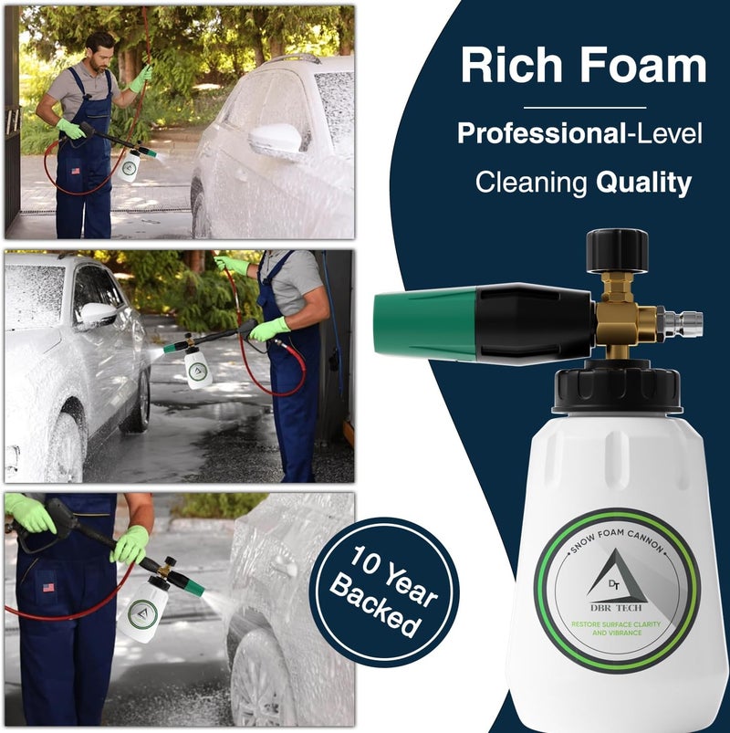 DBR Tech Foam Cannon for Pressure Washer, 1.1mm Orifice, 1000-4000 PSI, 1/4 Inch Quick Connector, Wide Neck and Adjustable Spray, Heavy Duty Car Snow Foam Blaster for Superior Foaming & Deep Clean, Green - Image 5